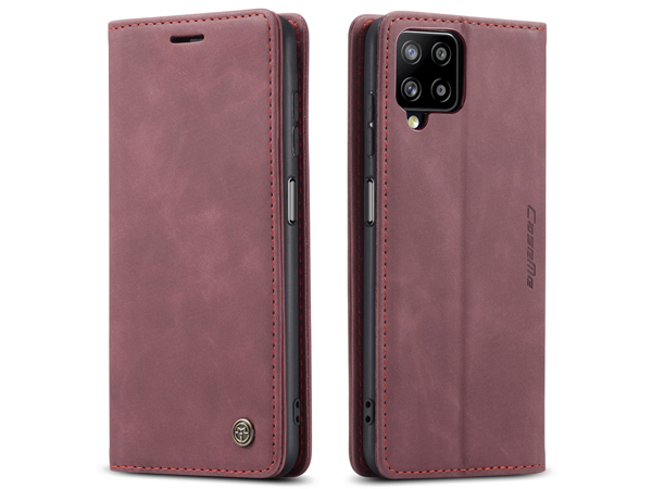 CaseMe Slim Synthetic Leather Wallet Case with Stand for Samsung Galaxy A12 - Burgundy