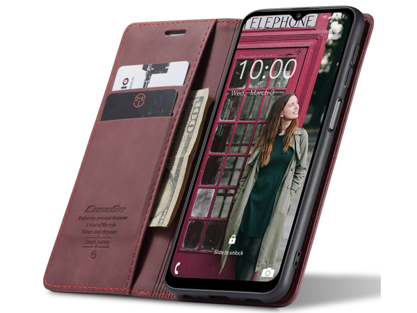 CaseMe Slim Synthetic Leather Wallet Case with Stand for Samsung Galaxy A12 - Burgundy