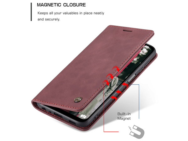 CaseMe Slim Synthetic Leather Wallet Case with Stand for Samsung Galaxy A12 - Burgundy