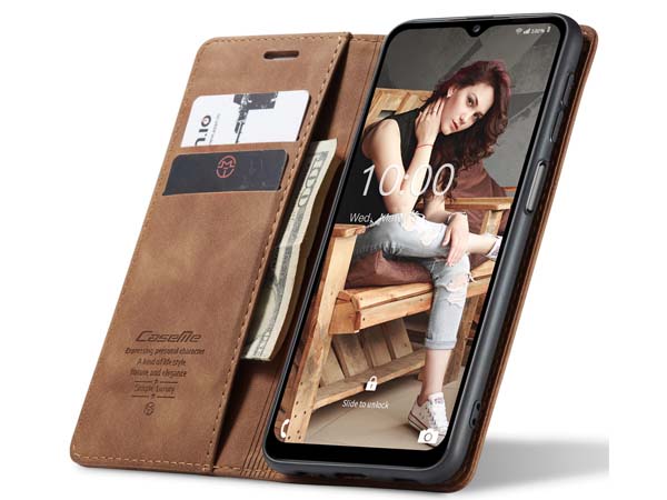 CaseMe Slim Synthetic Leather Wallet Case with Stand for Samsung Galaxy A12 - Tan