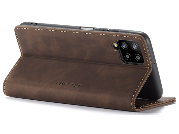 CaseMe Slim Synthetic Leather Wallet Case with Stand for Samsung Galaxy A12 - Chocolate