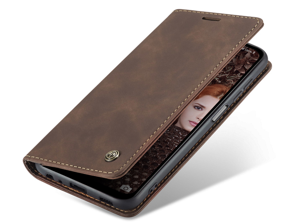 CaseMe Slim Synthetic Leather Wallet Case with Stand for Samsung Galaxy A12 - Chocolate