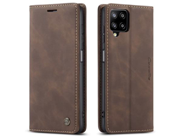 CaseMe Slim Synthetic Leather Wallet Case with Stand for Samsung Galaxy A12 - Chocolate