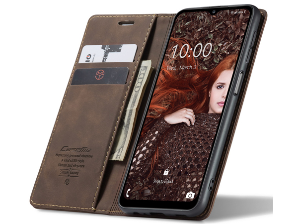CaseMe Slim Synthetic Leather Wallet Case with Stand for Samsung Galaxy A12 - Chocolate