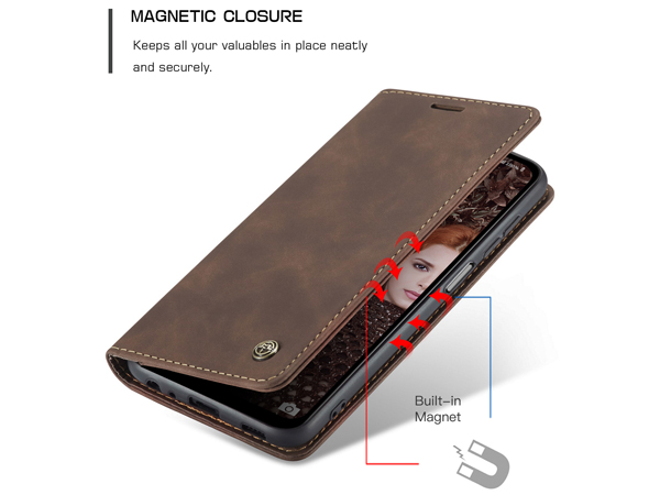 CaseMe Slim Synthetic Leather Wallet Case with Stand for Samsung Galaxy A12 - Chocolate