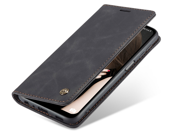 CaseMe Slim Synthetic Leather Wallet Case with Stand for Samsung Galaxy A12 - Charcoal