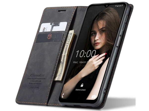CaseMe Slim Synthetic Leather Wallet Case with Stand for Samsung Galaxy A12 - Charcoal