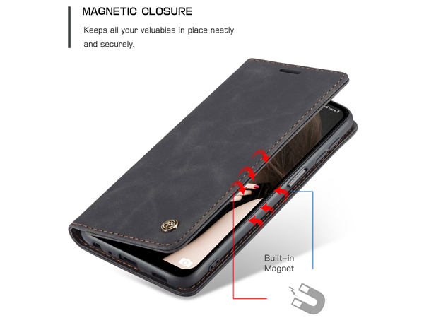 CaseMe Slim Synthetic Leather Wallet Case with Stand for Samsung Galaxy A12 - Charcoal