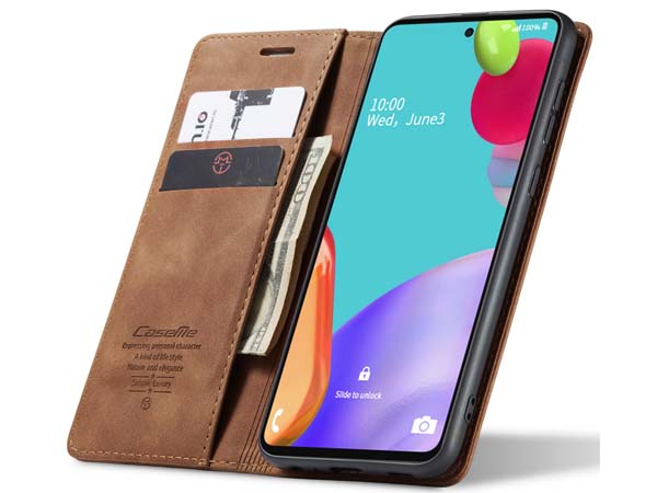 CaseMe Slim Synthetic Leather Wallet Case with Stand for Samsung Galaxy A52s/A52 - Tan