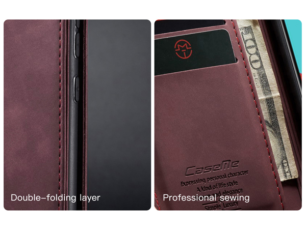 CaseMe Slim Synthetic Leather Wallet Case with Stand for Samsung Galaxy A52s/A52 - Burgundy