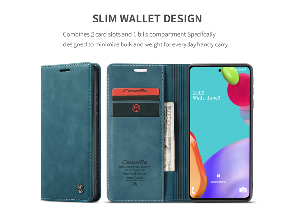 CaseMe Slim Synthetic Leather Wallet Case with Stand for Samsung Galaxy A52s/A52 - Teal
