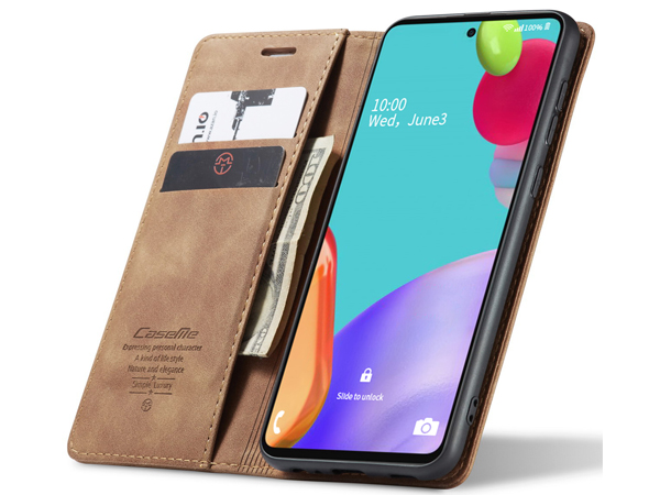 CaseMe Slim Synthetic Leather Wallet Case with Stand for Samsung Galaxy A32 5G - Tan