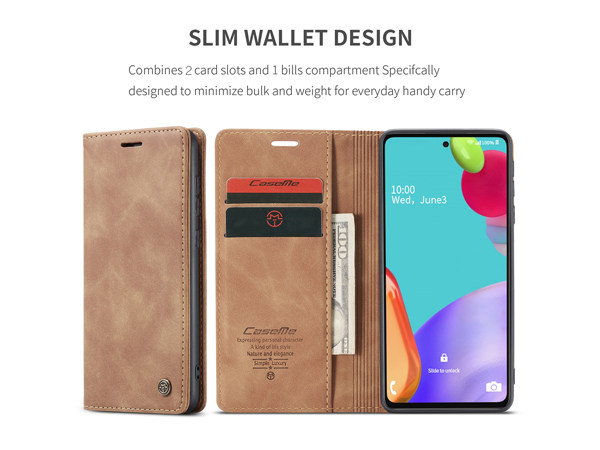 CaseMe Slim Synthetic Leather Wallet Case with Stand for Samsung Galaxy A32 5G - Tan