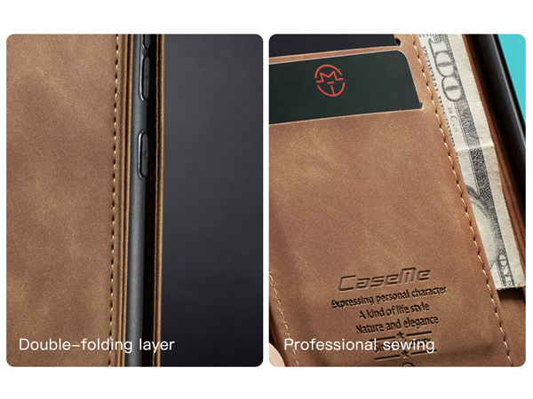 CaseMe Slim Synthetic Leather Wallet Case with Stand for Samsung Galaxy A32 5G - Tan