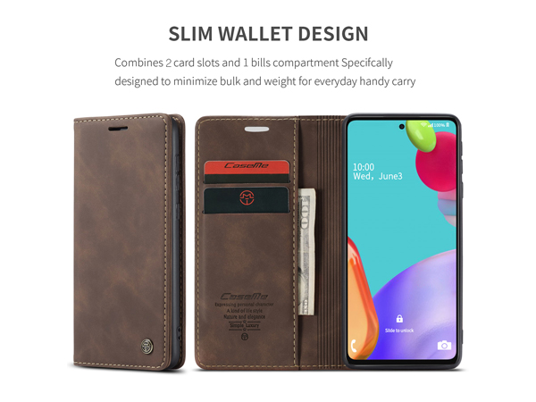 CaseMe Slim Synthetic Leather Wallet Case with Stand for Samsung Galaxy A32 5G - Chocolate