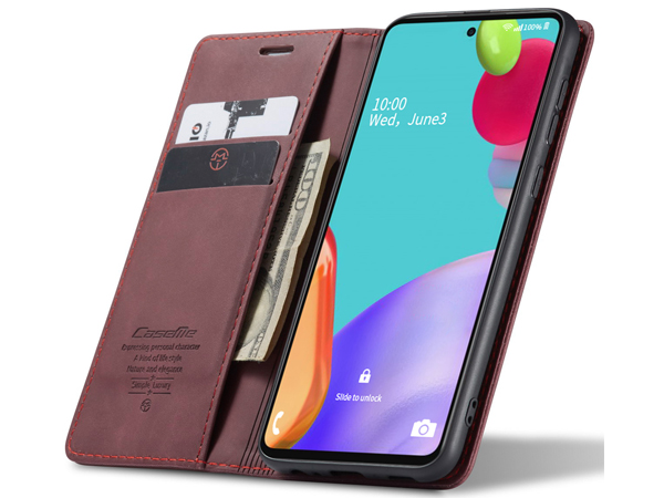 CaseMe Slim Synthetic Leather Wallet Case with Stand for Samsung Galaxy A32 5G - Burgundy