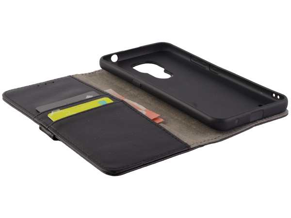Synthetic Leather Wallet Case with Stand for Motorola Moto E7 - Black