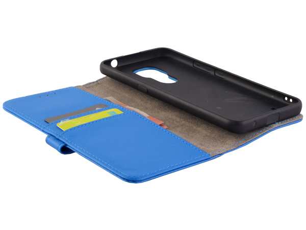 Synthetic Leather Wallet Case with Stand for Motorola Moto E7 - Blue