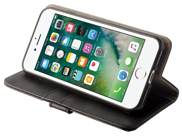 Synthetic Leather Wallet Case with Stand for iPhone SE (2020) - Black