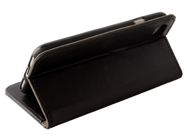 Synthetic Leather Wallet Case with Stand for iPhone SE (2020) - Black
