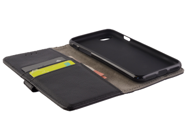Synthetic Leather Wallet Case with Stand for iPhone 8/7 - Black