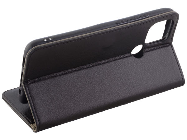 Synthetic Leather Wallet Case with Stand for OPPO A15 - Black