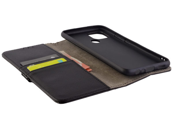 Synthetic Leather Wallet Case with Stand for OPPO A15 - Black