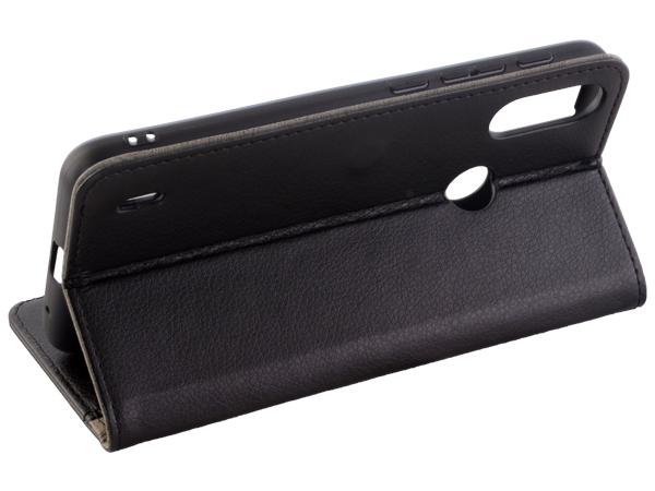 Synthetic Leather Wallet Case with Stand for Motorola Moto E7 Power - Black