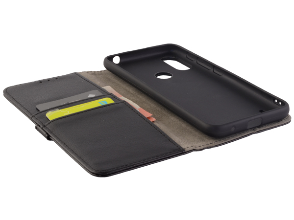 Synthetic Leather Wallet Case with Stand for Motorola Moto E7 Power - Black