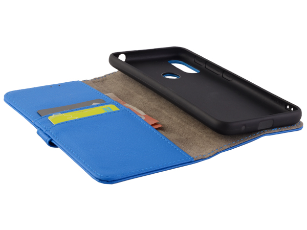 Synthetic Leather Wallet Case with Stand for Motorola Moto E7 Power - Blue