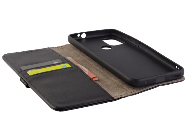 Synthetic Leather Wallet Case with Stand for Motorola Moto G10 - Black