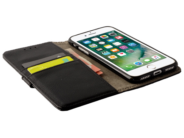 Synthetic Leather Wallet Case with Stand for iPhone SE (2020) - Black