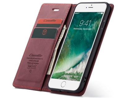 CaseMe Slim Synthetic Leather Wallet Case with Stand for iPhone 6s/6 - Burgundy