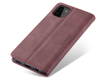CaseMe Slim Synthetic Leather Wallet Case with Stand for Samsung Galaxy A22 5G - Burgundy