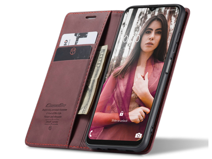 CaseMe Slim Synthetic Leather Wallet Case with Stand for Samsung Galaxy A22 5G - Burgundy