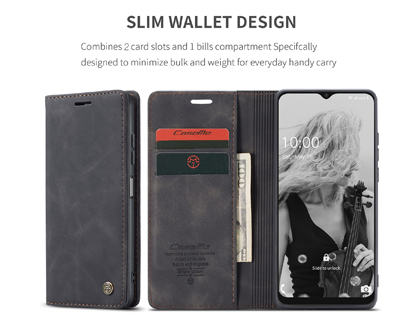 CaseMe Slim Synthetic Leather Wallet Case with Stand for Samsung Galaxy A22 5G - Charcoal
