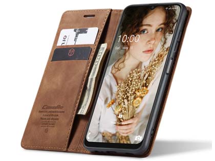 CaseMe Slim Synthetic Leather Wallet Case with Stand for Samsung Galaxy A22 5G - Tan