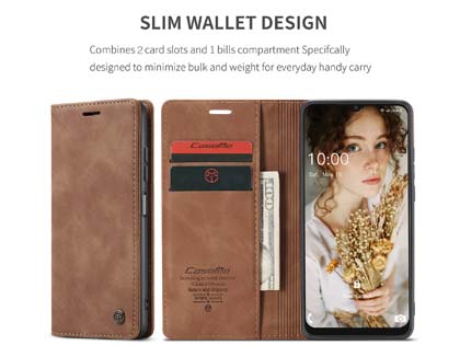 CaseMe Slim Synthetic Leather Wallet Case with Stand for Samsung Galaxy A22 5G - Tan