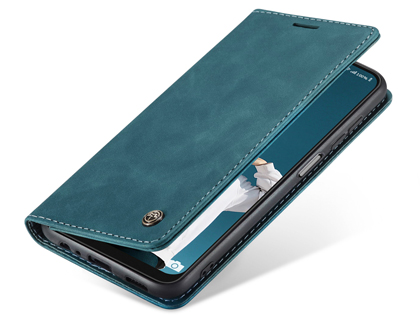CaseMe Slim Synthetic Leather Wallet Case with Stand for Samsung Galaxy A22 5G - Teal Leather Wallet Case