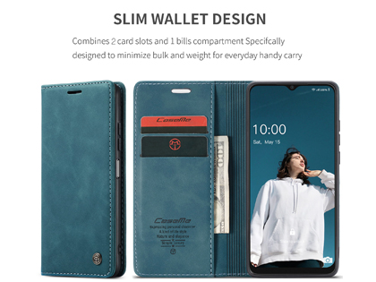 CaseMe Slim Synthetic Leather Wallet Case with Stand for Samsung Galaxy A22 5G - Teal