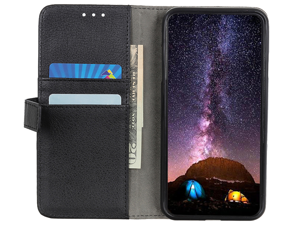 Synthetic Leather Wallet Case with Stand for iPhone SE 2 / SE 3 - Black
