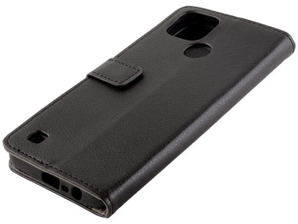 Synthetic Leather Wallet Case with Stand for Realme C21 - Black Leather Wallet Case