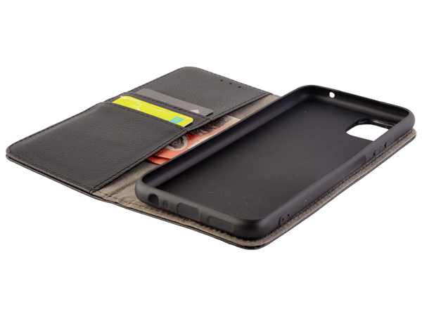 Synthetic Leather Wallet Case with Stand for Samsung Galaxy A22 5G - Black