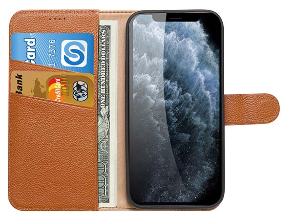 Premium Leather Wallet Case for Apple iPhone 13 Mini - Caramel