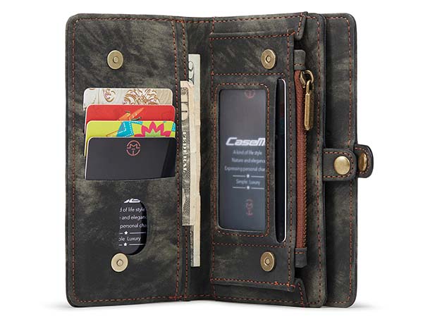CaseMe 2-in-1 Synthetic Leather Wallet Case for iPhone 13 Mini - Khaki/Grey