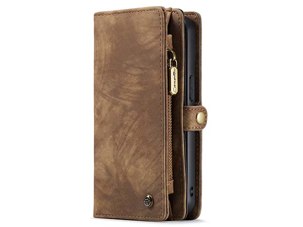 CaseMe 2-in-1 Synthetic Leather Wallet Case for iPhone 13 Mini - Beige/Tan Leather Wallet Case
