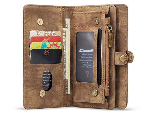 CaseMe 2-in-1 Synthetic Leather Wallet Case for iPhone 13 Mini - Beige/Tan