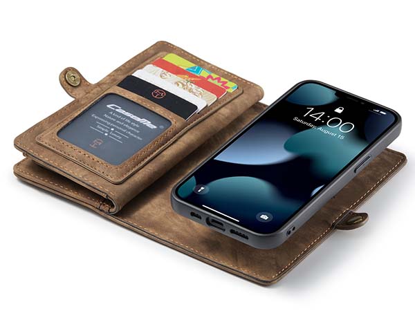 CaseMe 2-in-1 Synthetic Leather Wallet Case for iPhone 13 Mini - Beige/Tan