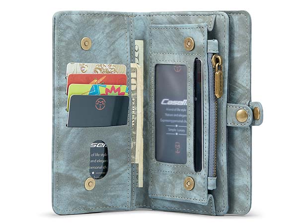 CaseMe 2-in-1 Synthetic Leather Wallet Case for iPhone 13 Mini - Teal/Ash