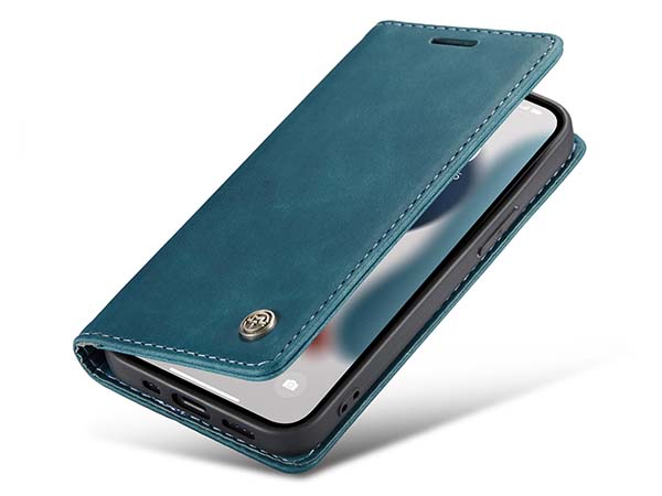 CaseMe Slim Synthetic Leather Wallet Case with Stand for iPhone 13 Mini - Teal Leather Wallet Case